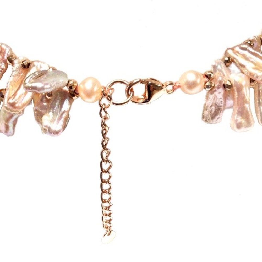 Double Strand Freshwater Stick Pearl Necklace Peach/Pink 14K Rose Gold Clasp NWT - Picture 6 of 11